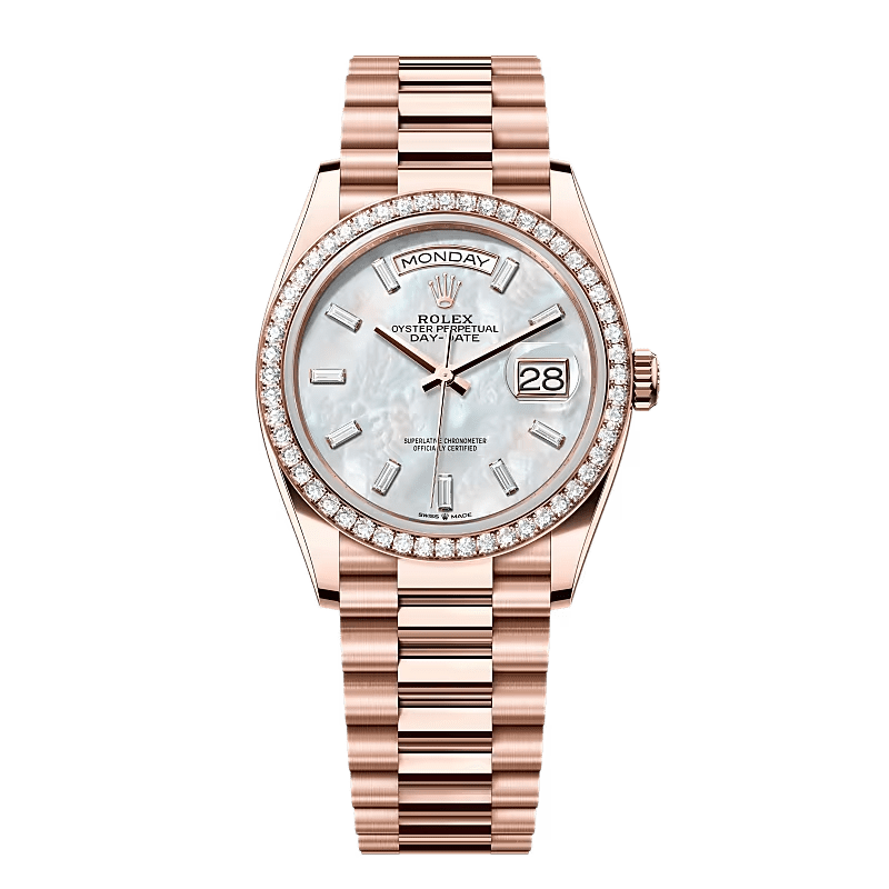 037f35d42be5f7a08cac473b6a981dee.png Rolex Day-Date 36 128345RBR Rose Gold Mother of Pearl Diamond Bezel (2025) - Image 1