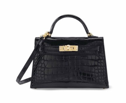 Hermès A SHINY BLACK ALLIGATOR SELLIER MINI KELLY 20 II WITH GOLD HARDWARE