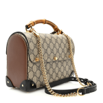 Gucci GG Supreme Monogram Small Padlock Bamboo Shoulder Bag Beige Black Cuir - Image 3