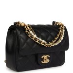 Chanel Mini Square Pearl Crush Flap Bag Black Lambskin Brushed Gold Hardware - Image 2