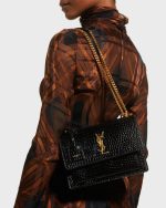 Saint Laurent Sunset Medium YSL Crossbody Bag in Croc-Embossed Leather - Image 5
