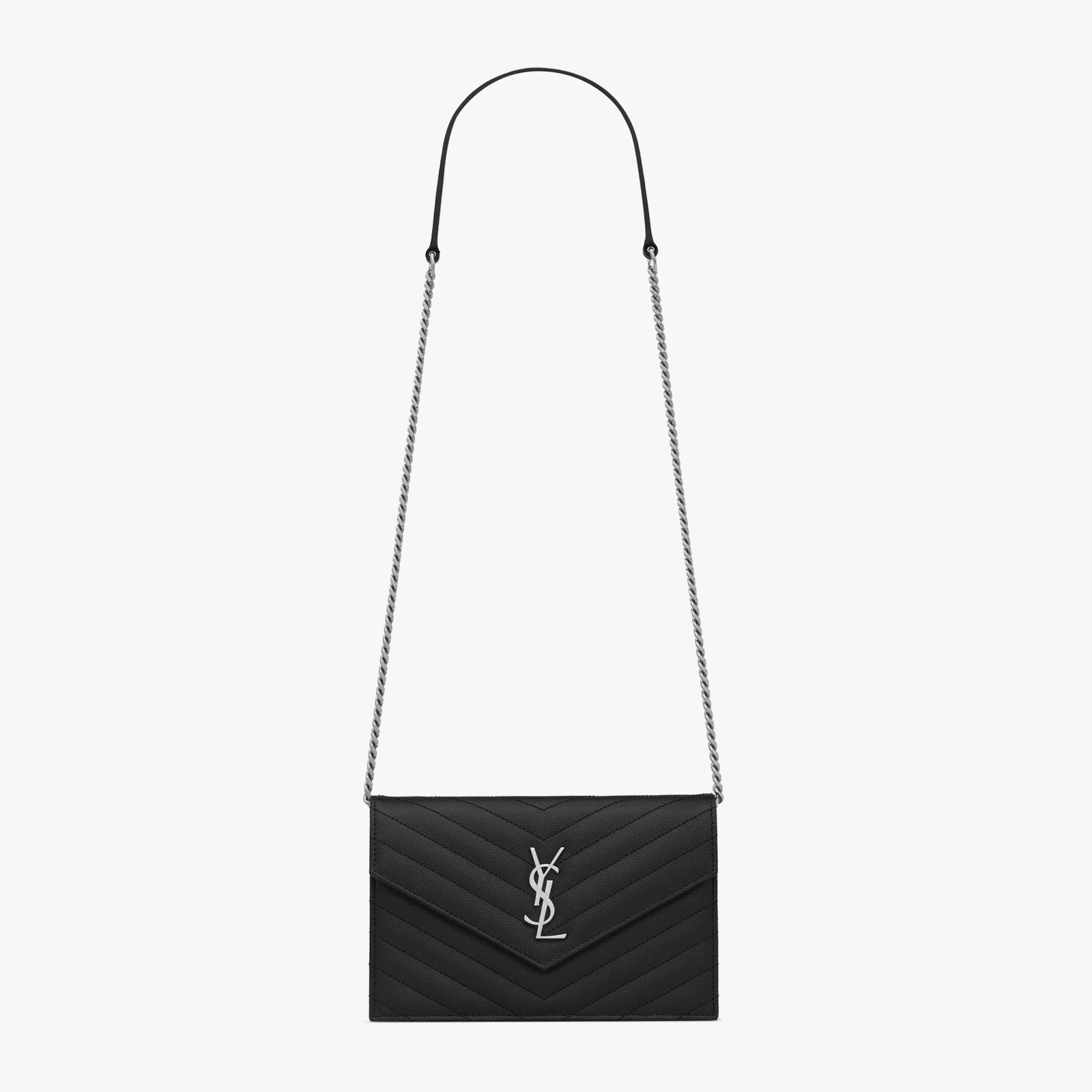 579729b4e361b6ba7ed5baeca5e7a095.png SAINT LAURENT CASSANDRE ENVELOPE CHAIN WALLET IN GRAIN DE POUDRE LEATHER - Image 1