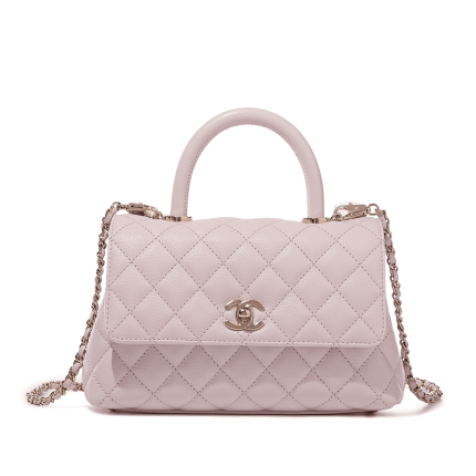 Chanel Pink Quilted Caviar Coco Top Handle Flap Bag Gold Hardware