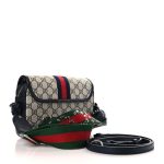 Gucci Supreme Monogram Textured Dollar Calfskin Web Studded Mini Ophidia Flap Shoulder Bag Beige Blue - Image 2