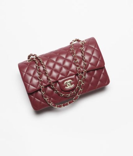 CHANEL Lambskin & Gold-Tone Metal Wine red