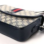 Gucci Supreme Monogram Textured Dollar Calfskin Web Studded Mini Ophidia Flap Shoulder Bag Beige Blue - Image 4