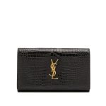 Saint Laurent Cassandra YSL Wallet on Chain in Croc Embossed Leather