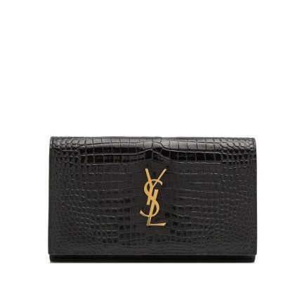 Saint Laurent Cassandra YSL Wallet on Chain in Croc Embossed Leather