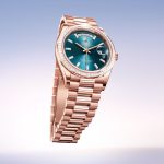 Rolex Day-Date 36 128345RBR Rose Gold Diamond Bezel Blue-Green Baguette Marker Dial - Image 3