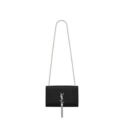 Saint Laurent Medium Kate Tassel Chain Bag In Black Crocodile Em