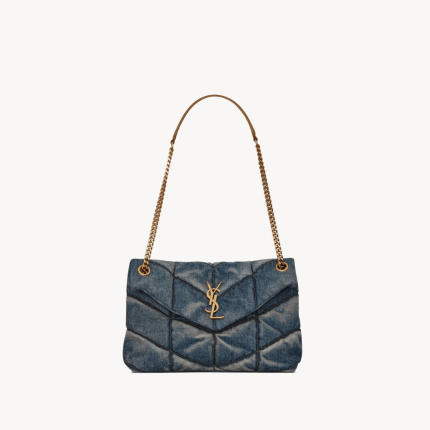 SAINT LAURENT PUFFER SMALL IN SUEDE AND DENIM