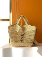 SAINT LAURENT ICARE IN RAFFIA NATUREL AND BROWN GOLD - Image 2