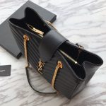 Saint Laurent Black Chevron Leather Monogram Chain Cassandre Tote - Image 7