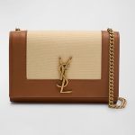 Saint Laurent Kate Small YSL Wallet on Chain in Linen and Leather