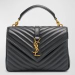 Saint Laurent College Medium YSL Flap Top-Handle Bag in Quilted Leather