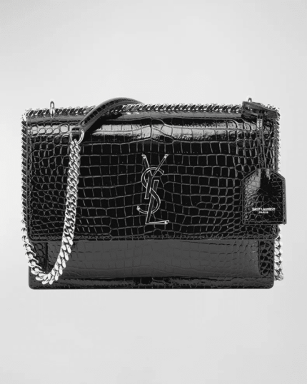 Saint Laurent Sunset Medium In Crocodile Embossed Shiny Leather