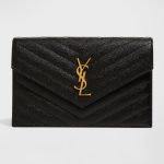 Saint Laurent YSL Monogram Small Wallet on Chain in Grained Leather