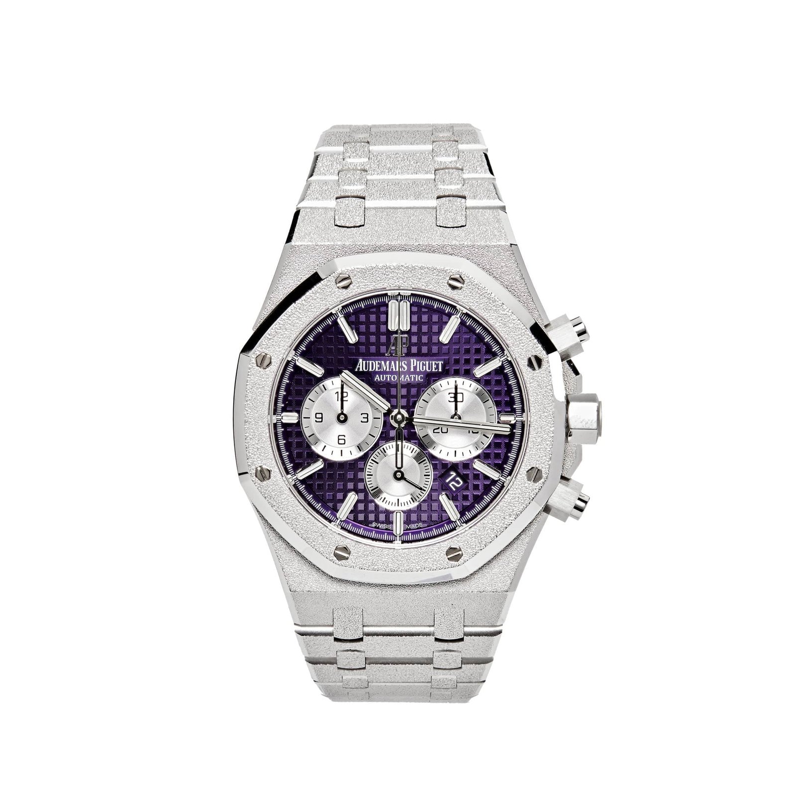 audemars-piguet-royal-oak-frosted-selfwinding-chronograph-purple-dial-26331bc-gg-1224bc-01-audemars-piguet-40258703163636.jpg Audemars Piguet Royal Oak 26331BC.GG.1224BC.01 Chronograph Purple Dial Frosted White Gold - Image 1