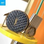 Saint Laurent Round Quilted Denim Crossbody Bag - Image 2