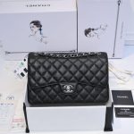 CHANEL LARGE CLASSIC HANDBAG Grained Calfskin & Silver Metal - Image 2