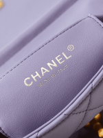 Chanel  Shiny Lambskin Quilted Mini Pearl Logo Flap Light Purple - Image 6