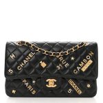 Chanel Lambskin Quilted Medium Rue Cambon Charms Double Flap Black