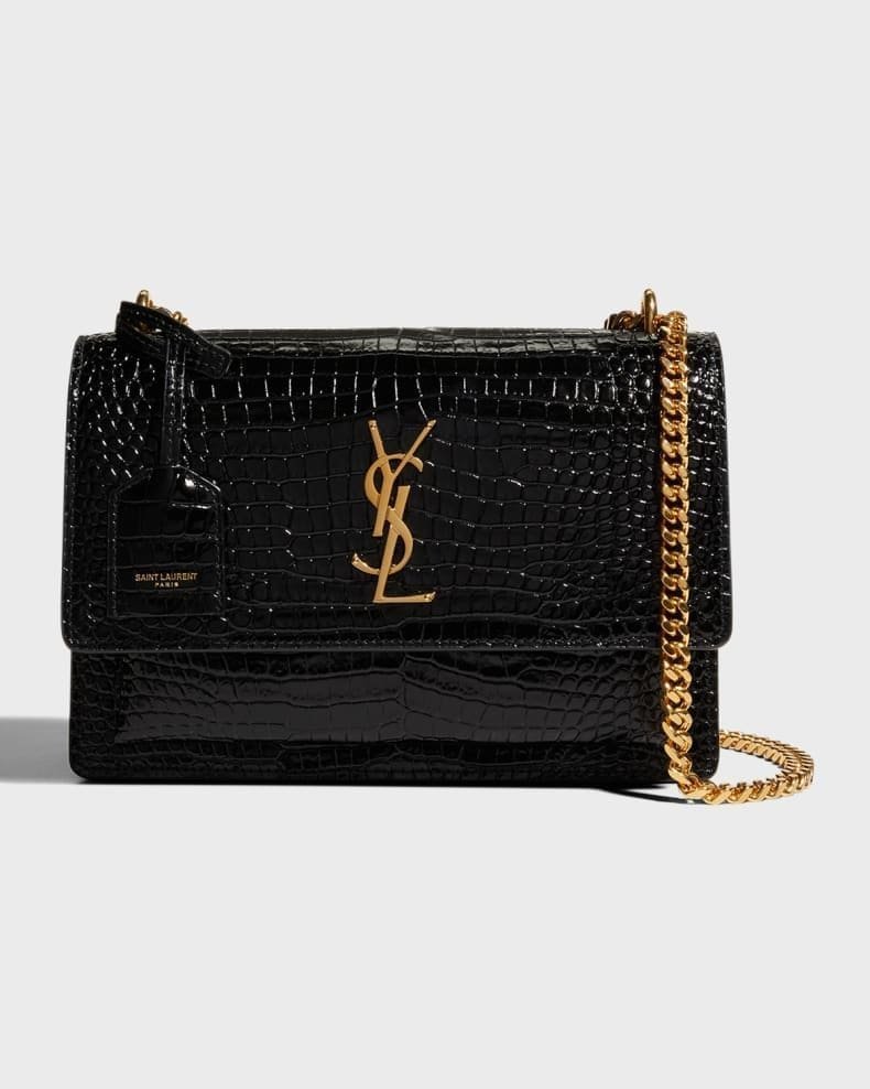 gLe1osaK-H@JBAUJGQLD3IUI@JP0T.jpg Saint Laurent Sunset Medium YSL Crossbody Bag in Croc-Embossed Leather - Image 1