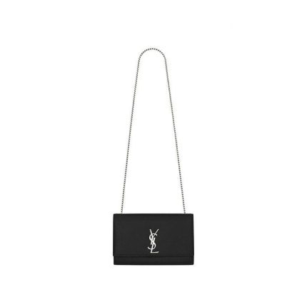 Saint Laurent Large Kate Chain Bag In Black Textured Leather