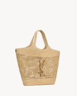 SAINT LAURENT ICARE IN RAFFIA NATUREL AND BROWN GOLD - Image 10