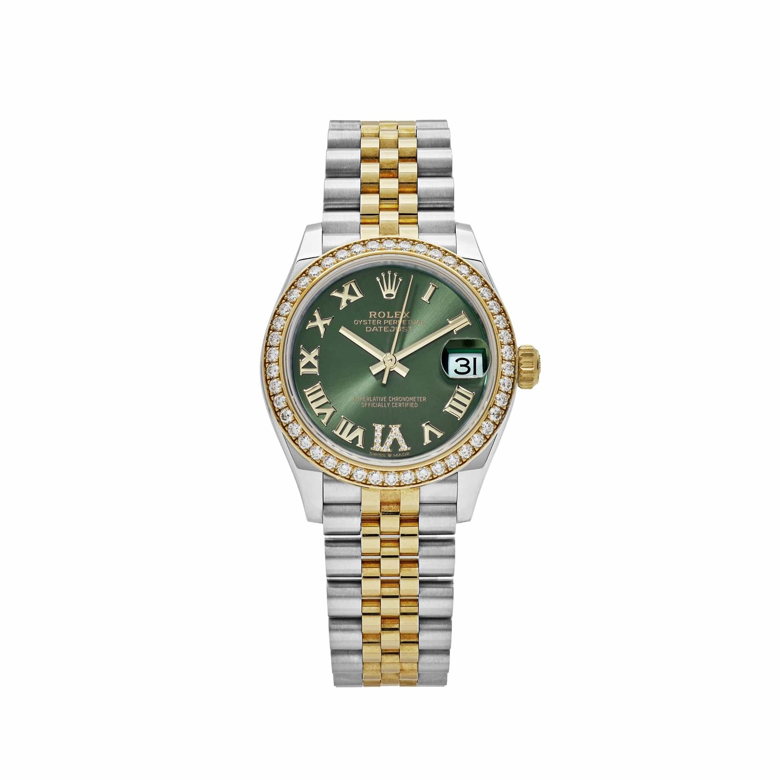 rolex-datejust-278383rbr-two-toned-yellow-gold-stainless-steel-green-roman-dial-diamond-bezel-rolex-40804932550900.jpg Rolex Datejust 31 278383RBR ‘Ladies’ Yellow Gold Stainless Steel Green Roman Dial Diamond Bezel - Image 1