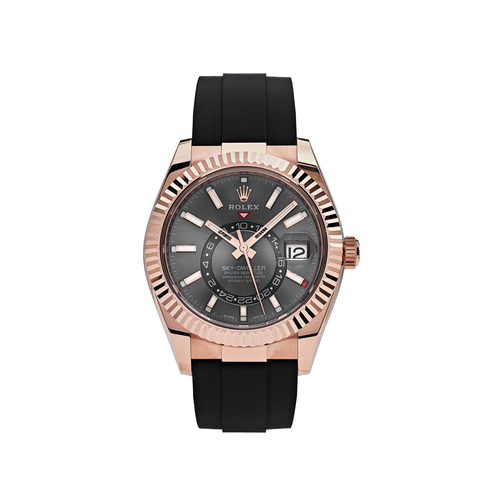 rolex-sky-dweller-rose-gold-rhodium-dial-rubber-strap-326235-rolex-40271101919476.jpg Rolex Sky-Dweller 326235 Rose Gold Rhodium Dial - Image 1