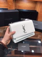 SAINT LAURENT Calfskin Crocodile Embossed Medium Monogram Sunset Icy White - Image 2