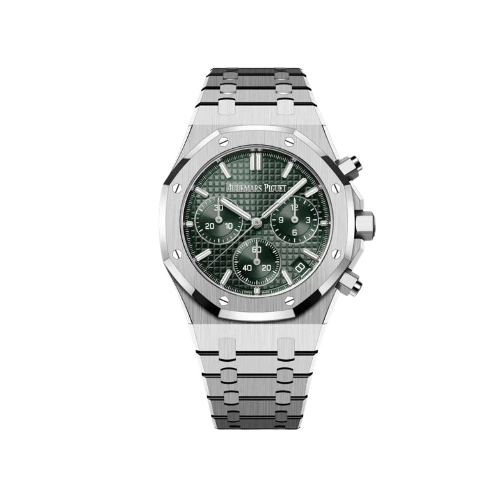 tFskomiJ-audemars-piguet-royal-oak-26240st-oo-1320st-04-chronograph-50th-anniversary-green-dial-2021-audemars-piguet-40258777612532.png Audemars Piguet Royal Oak 26240ST.OO.1320ST.04 Selfwinding Chronograph ’50th Anniversary’ Stainless Steel Khaki Green Dial - Image 1